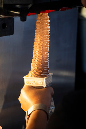 close-up of the making of rolled ice cream