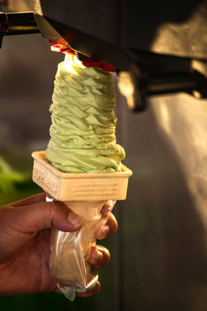 close-up of the making of rolled ice cream