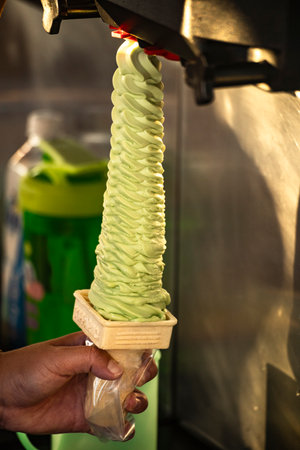 close-up of the making of rolled ice cream