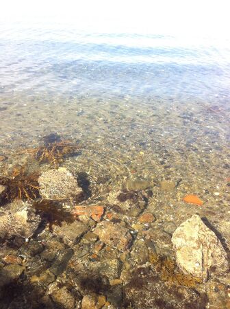 Clear sea water over rocks and sandの素材