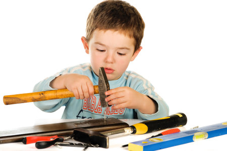 Boy with toolsの写真素材