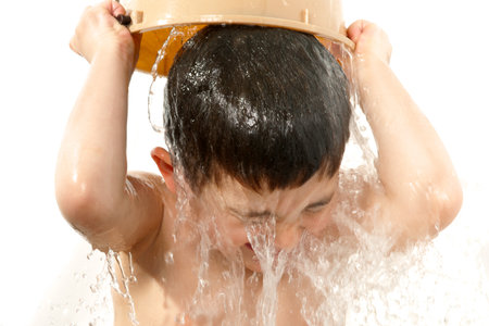 Sweet Boy Taking a Bathの写真素材