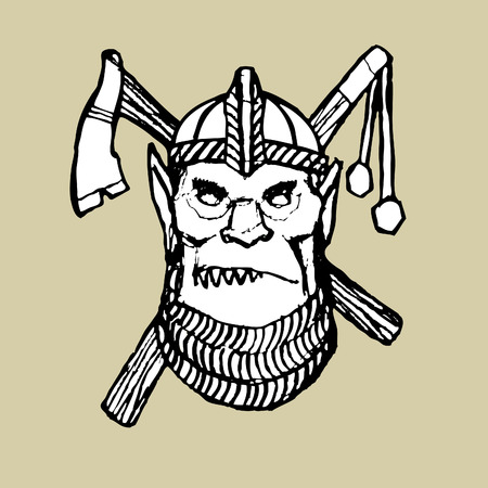 Vector-Illustration with awful orc soldier.Vector sketch for tattooのイラスト素材