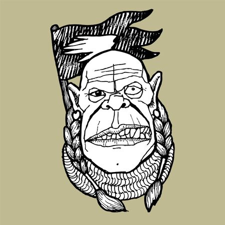 Vector-Illustration with scary bald orc.Vector sketch for tattooのイラスト素材