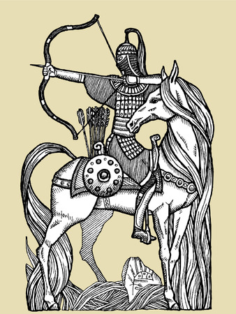 Vector-Illustration with beautiful rider on a horse.Vector sketch for tattooのイラスト素材