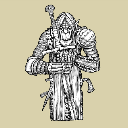 Vector-Illustration with awful orc warrior.Vector sketch for tattooのイラスト素材