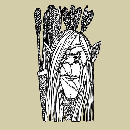 Vector-Illustration with eared orc.Vector sketch for tattooのイラスト素材