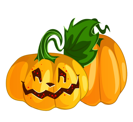 Funny cute smiling vector pumpkin sticker imageのイラスト素材