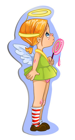 Angel girl with big candy vector character sticker for messangerのイラスト素材