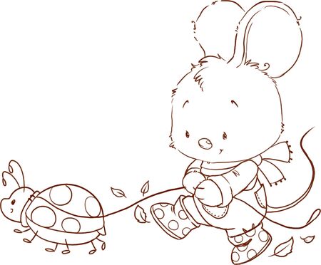 Cute mouse coloring page. Fall outlined clipart.の写真素材