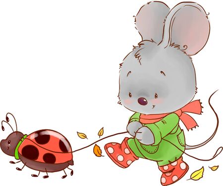 Cute mouse colored illustration. Fall baby animal clipart.の写真素材