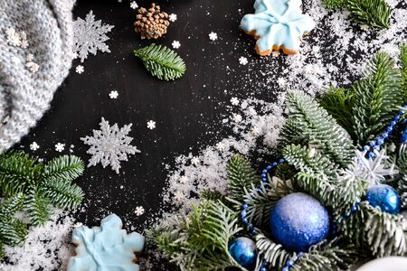 Christmas tree. Christmas composition from Nobilis with decorations.の写真素材
