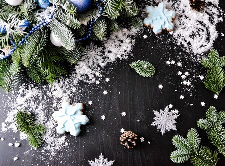 Christmas tree. Christmas composition from Nobilis with decorations.の写真素材