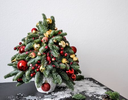 Christmas tree. Christmas composition from Nobilis with decorations.の写真素材