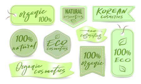 Green label for eco, organic product. Natural tag for cloth. Cotton organic badge for guarantee quality.のイラスト素材