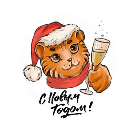 Year of the Tiger 2022. Inscription in Russian: Happy New Year.の写真素材
