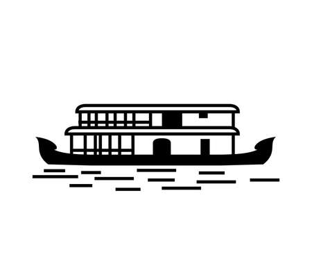 Kerala House Boat in backwater black and white vector designのイラスト素材