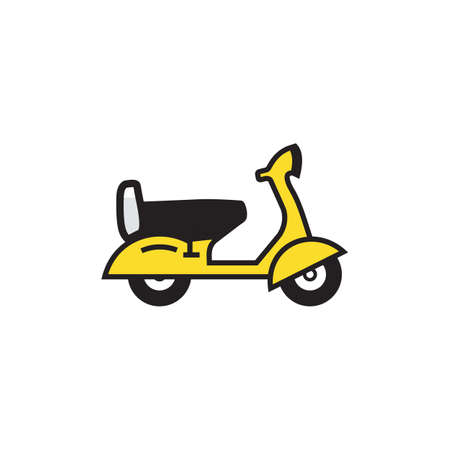Scooter black outline with yellow color drawing vectorのイラスト素材