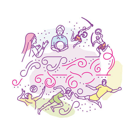 Malabar Arts and sports sketch or drawing vector design with floral elementsのイラスト素材