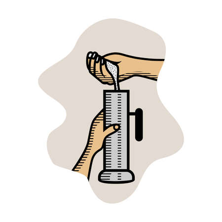 Pouring rice powder to Steam rice cake maker also known Puttu Kutty with handのイラスト素材