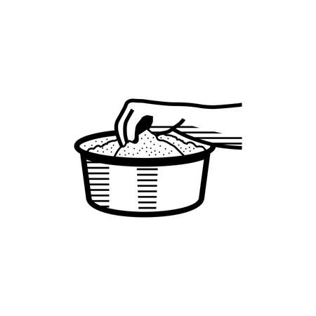 Hand Stirring bowl of Rice Powder for making Kerala Puttu also known Rice steam cake outline sketchのイラスト素材