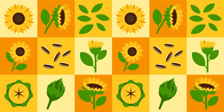 Sunflower abstract seamless geometric vector pattern for packaging designのイラスト素材