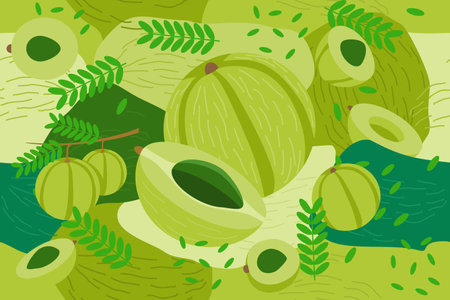 Gooseberry also known Amla elements seamless pattern abstract vector design background for packaging designのイラスト素材
