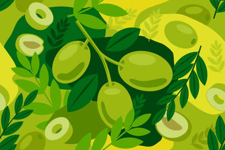 Green Olive seamless elements abstract vector pattern design backgroundのイラスト素材