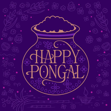 Typography of Traditional Tamil Nadu Festival and mud pot elements backgroundのイラスト素材