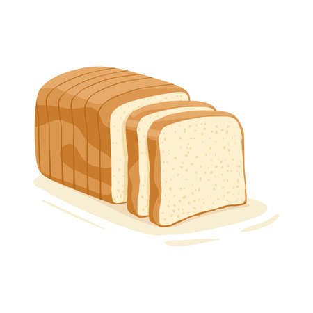 Bread vector, bakery icon, sliced fresh wheat bread isolated on white background