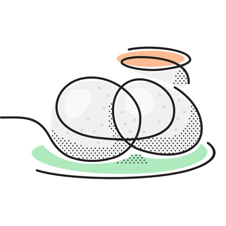 Idli or idly is a type of savoury rice cake, originating from South India, popular as a breakfast food in Southern India and in Sri Lanka. Line and dots illustrationのイラスト素材