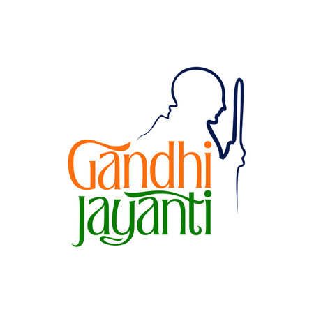 Gandhi Jayanti is an event celebrated in India to mark the birth anniversary of Mahatma Gandhi, English typographyのイラスト素材