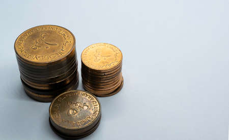 a collection of old Emirati copper coins, uae, uniter arab emirates old coins, old currencyの写真素材