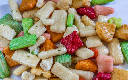 A bunch of Japan mix sweet in white backgound,  Selective focus, Selective focus on subject, background blurの写真素材