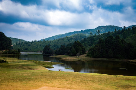 Landscape of  lake and mountain background, Thailand.の写真素材
