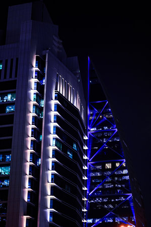 Modern office buildings at night, Riyadh, Saudi Arabia, Middle Eastの写真素材