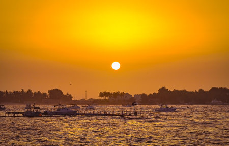Sunset over the Red sea in the city of Jeddah, Saudi Arabiaの写真素材