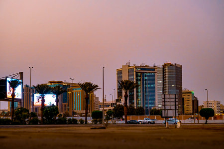 A beautiful street from Jeddah at sunset, Saudi Arabiaの写真素材