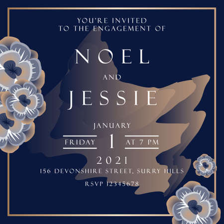 dark blue engagement invitation template designのイラスト素材