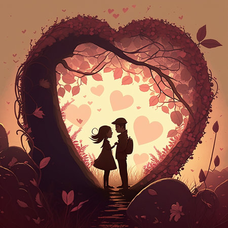 Valentine's day background with couple in love, vector illustrationの素材