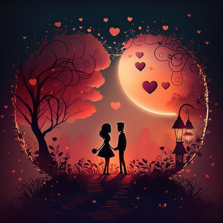Valentine's day background with romantic couple, vector illustration.の素材