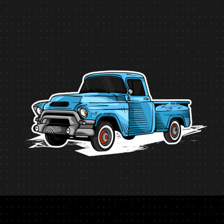 Truck vintage and retro in blue colorのイラスト素材