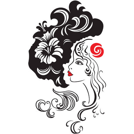 Silhouette of pretty girl in black and white style のイラスト素材