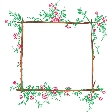 funny floral green frame with red flowers のイラスト素材
