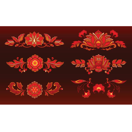 Decorative flowers. Red and brown colorsのイラスト素材