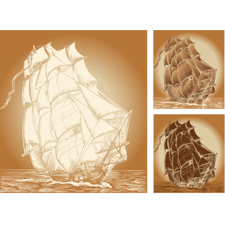 set of color backgrounds with old shipのイラスト素材