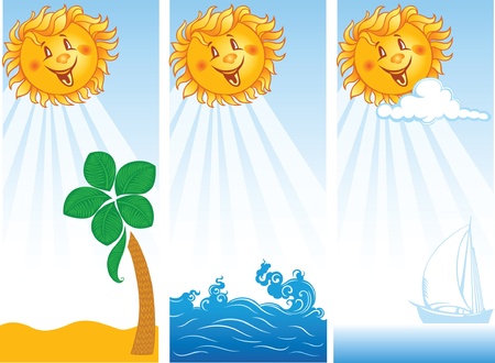 three summer banners with smiling sun のイラスト素材