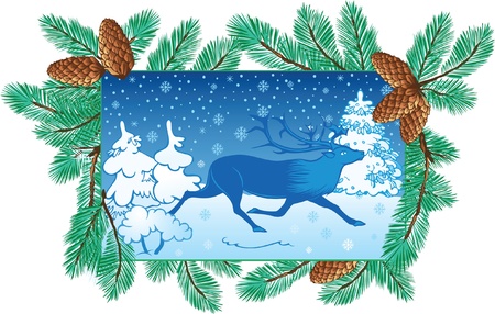 winter background with deer and pine-treeのイラスト素材