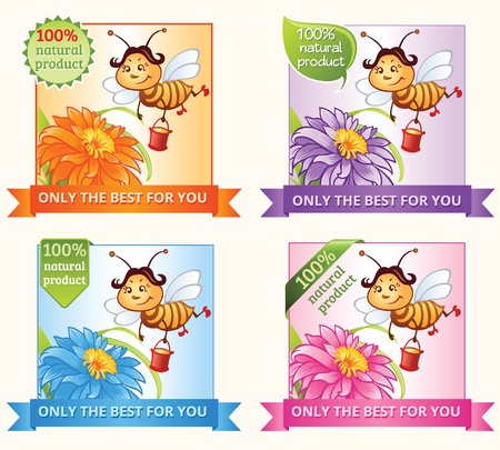 Banners with bee and honey for natural foodのイラスト素材