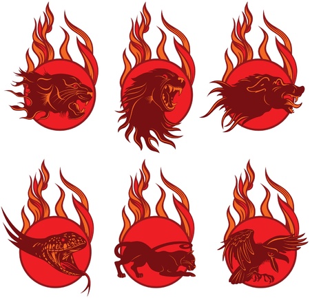 Set of Fire Animal Emblemのイラスト素材